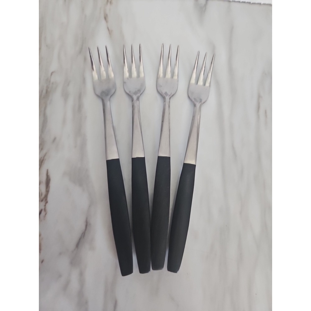 Vintage Kingston Japan Stainless Teel Cocktail Forks Wooden Black Handle